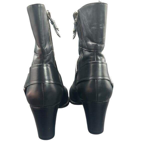 Cole Haan Valerie Black Leather Ankle Boots 9 B Heeled Zip Booties - Picture 4 of 14